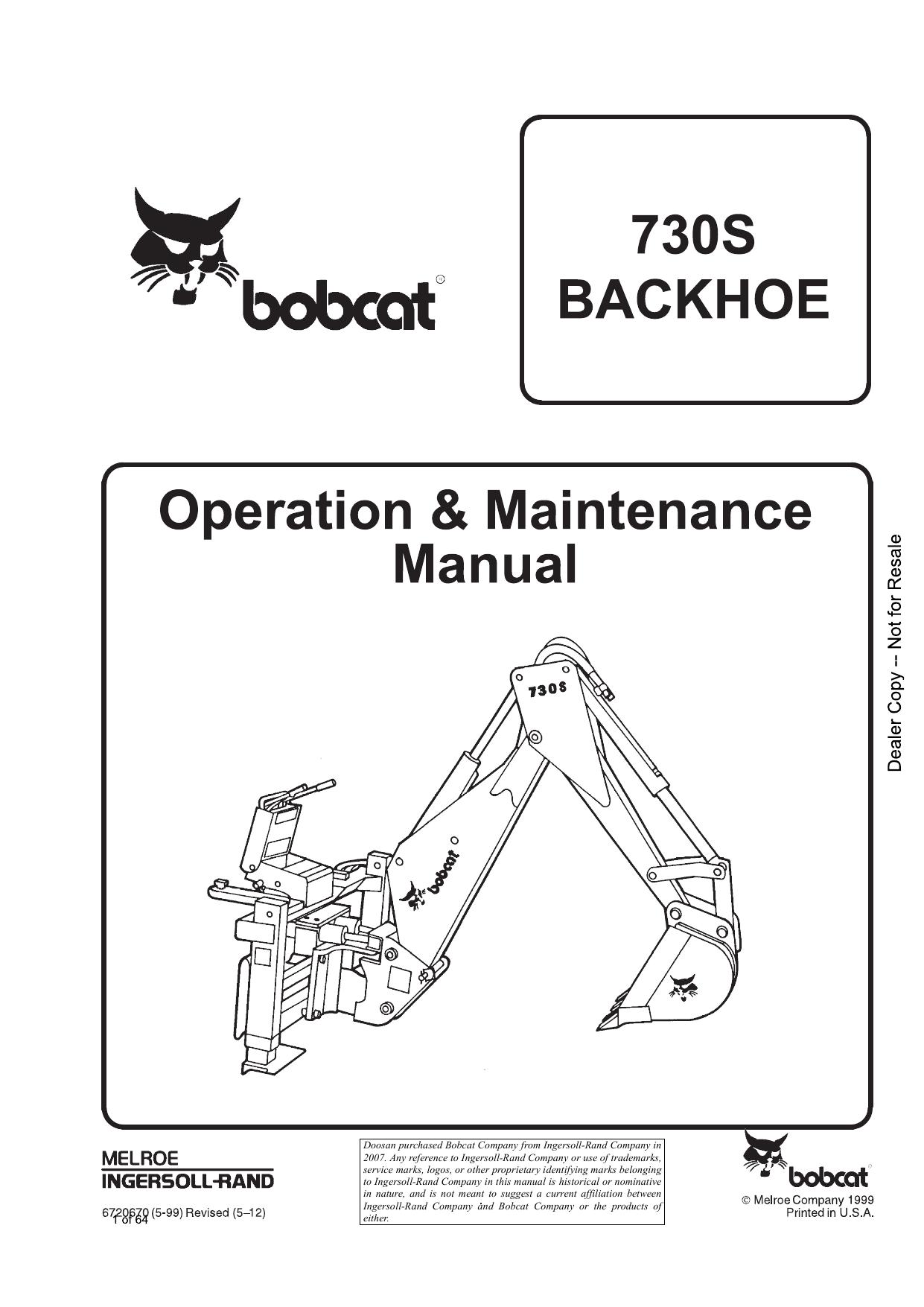 730S BACKHOE Operation & Maintenance Manual Bobcat 2